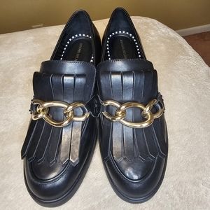 ANTONIO MELANI Black Loafers with Gold Chain